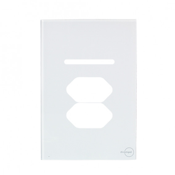 Placa p/ 1 Interruptor + Tomada Dupla 4x2 - Novara Glass Branco